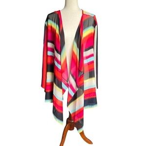 Catherines Added Dimensions Rainbow Sheer Waterfall Stripe Kimono Cardigan Sz 3X
